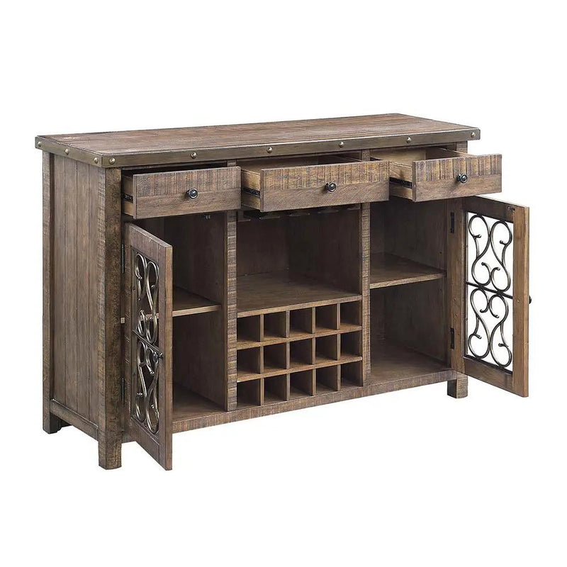 Raphaela - Server With Cup Holder & Wine Rack - Weathered Cherry by Unique Piece Furniture