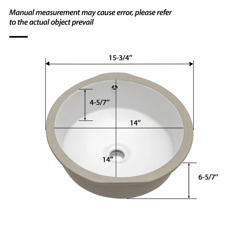 Ceramic Round Undermount Bathroom Sink With Overflow, European Style - White by HouseOfZazla