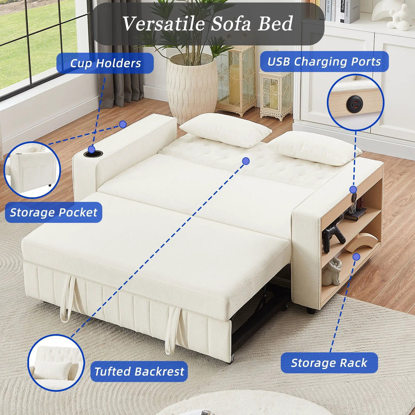 Pull-Out Sofa Bed Convertible Couch With Adjustable Backrest For Living Room by Unique Piece Furniture