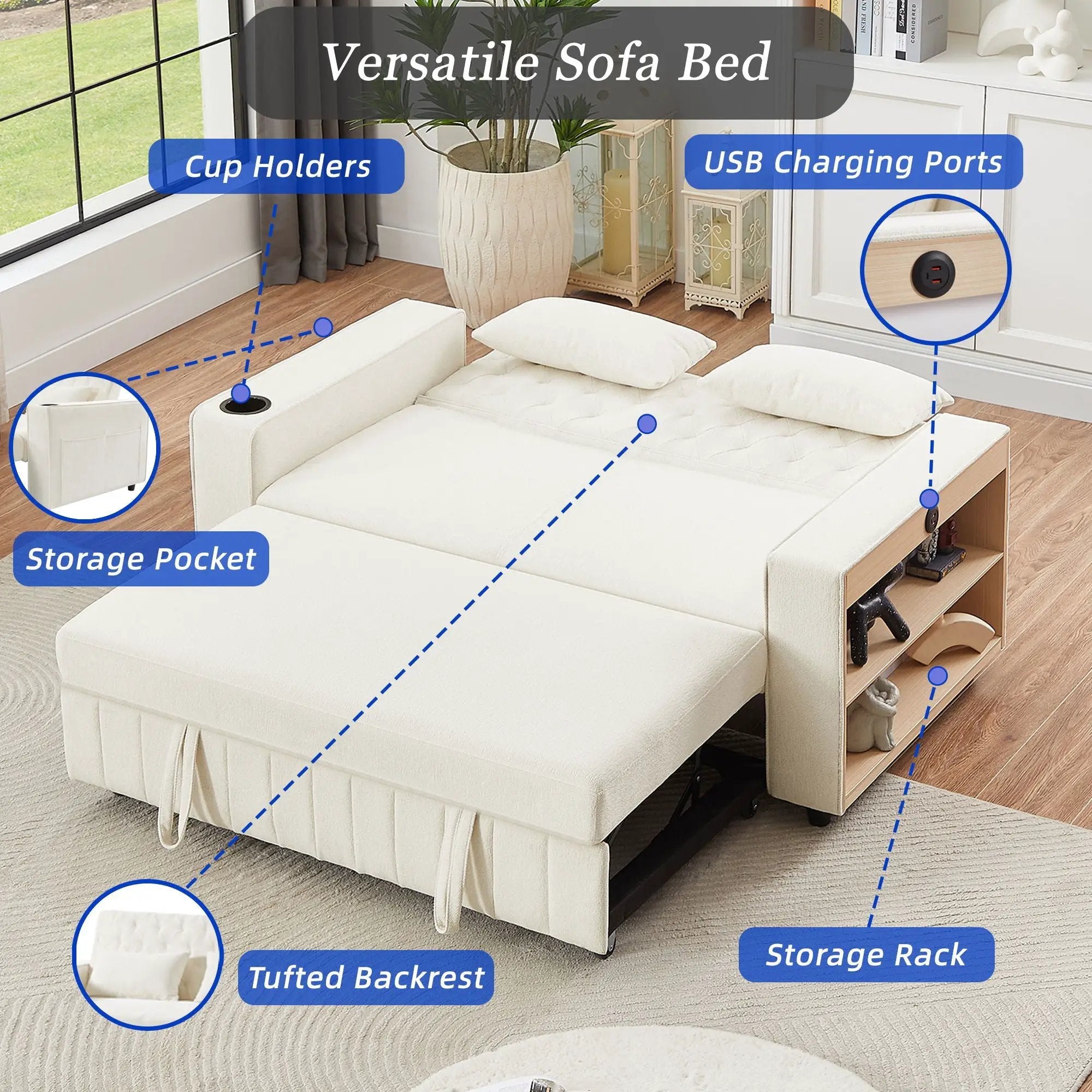 Pull-Out Sofa Bed Convertible Couch With Adjustable Backrest For Living Room by Unique Piece Furniture