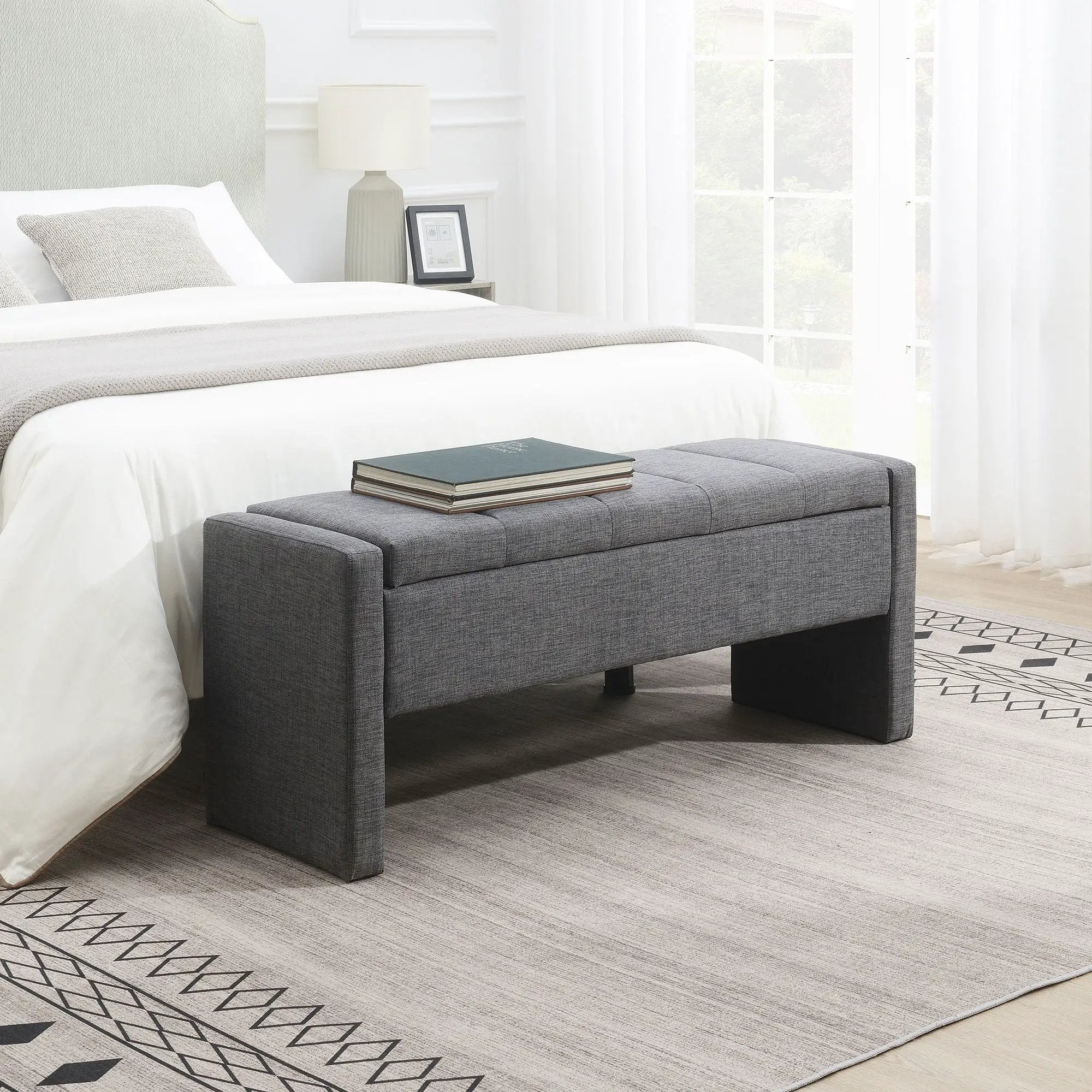 Modern Upholstered Large Bed End Bench With Storage by Unique Piece Furniture