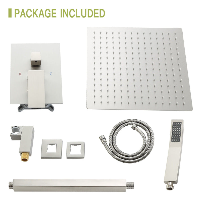 Dual Shower Head 16" Ceiling Mount Square Shower System With Rough In Valve