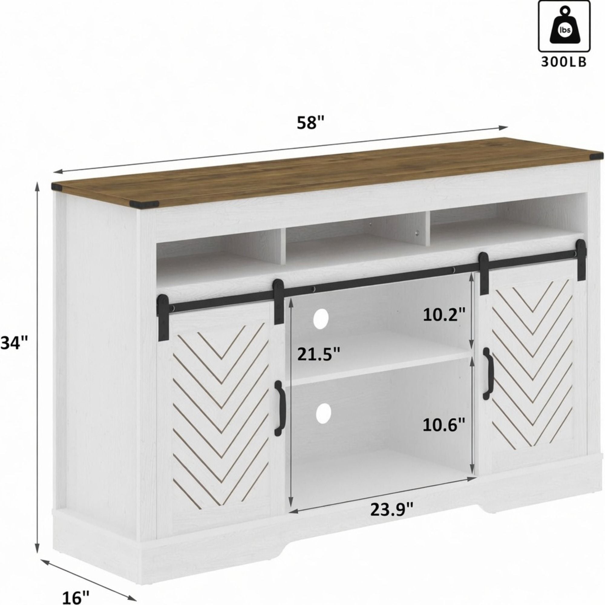TV Stand With Sliding Barn Doors And Adjustable Storage - White / Oak by HouseOfZazla