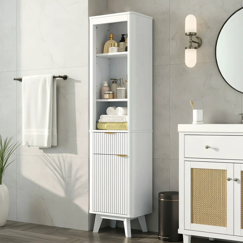 Tall Bathroom Storage Cabinet With Adjustable Shelves And 1 Drawer & Door by HouseOfZazla
