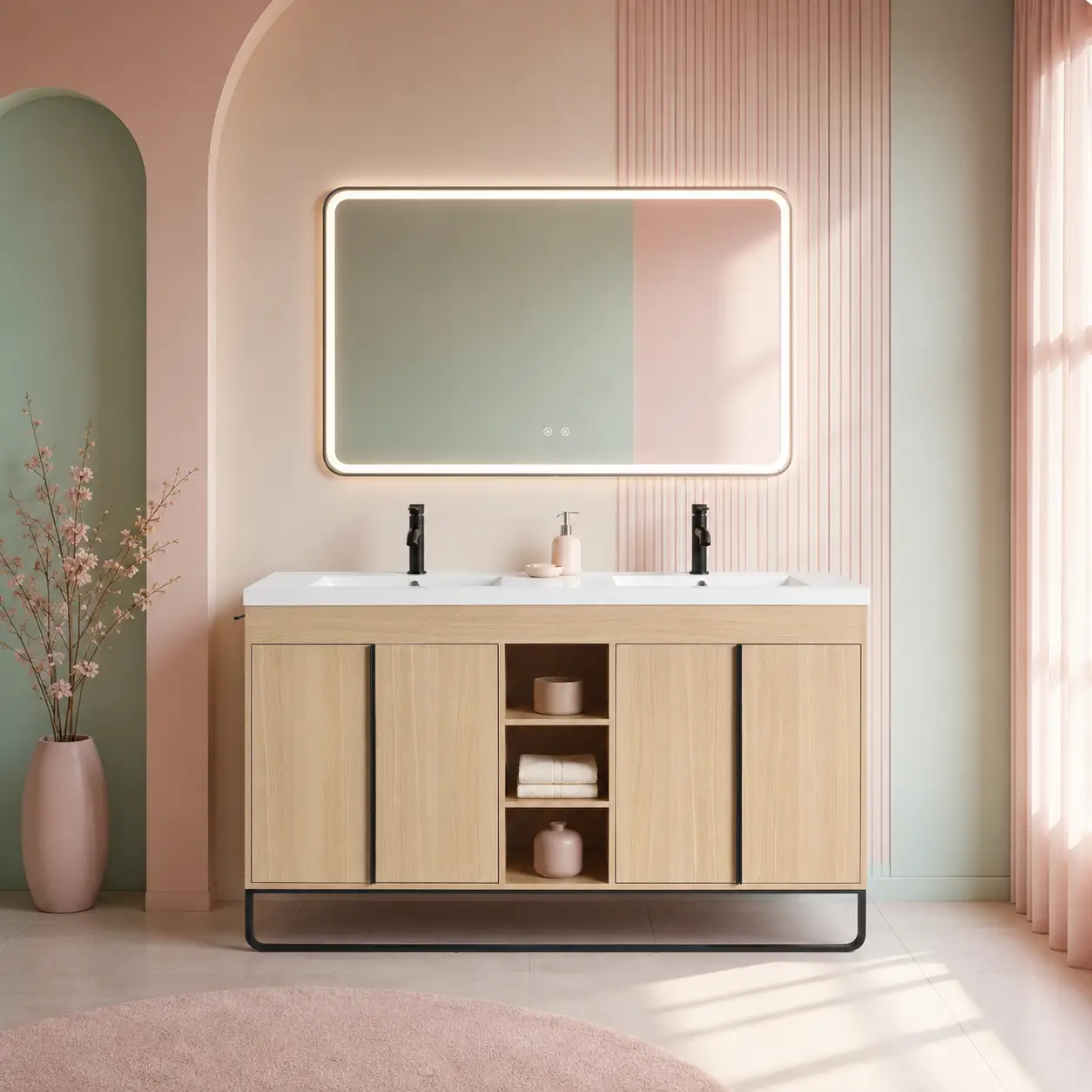 60" Freestanding Bathroom Vanity With Resin Double Sink by HouseOfZazla