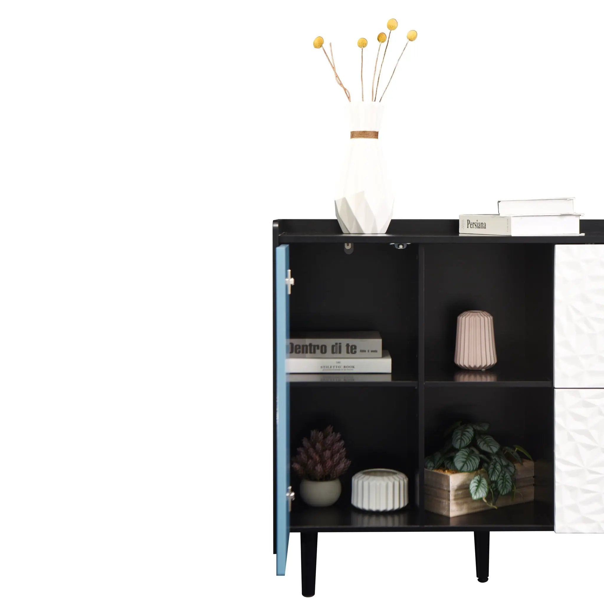 Modern Sideboard Buffet Cabinet With Doors And Unique Panel Styling by HouseOfZazla