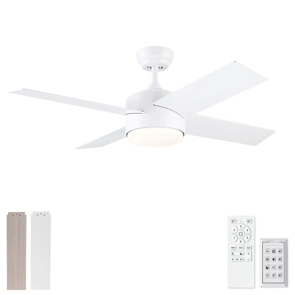 Ceiling Fan With Remote Control, Reversible DC Motor, 6 Speeds, 3 Dimmable LED, Quiet Timer For Indoor - White