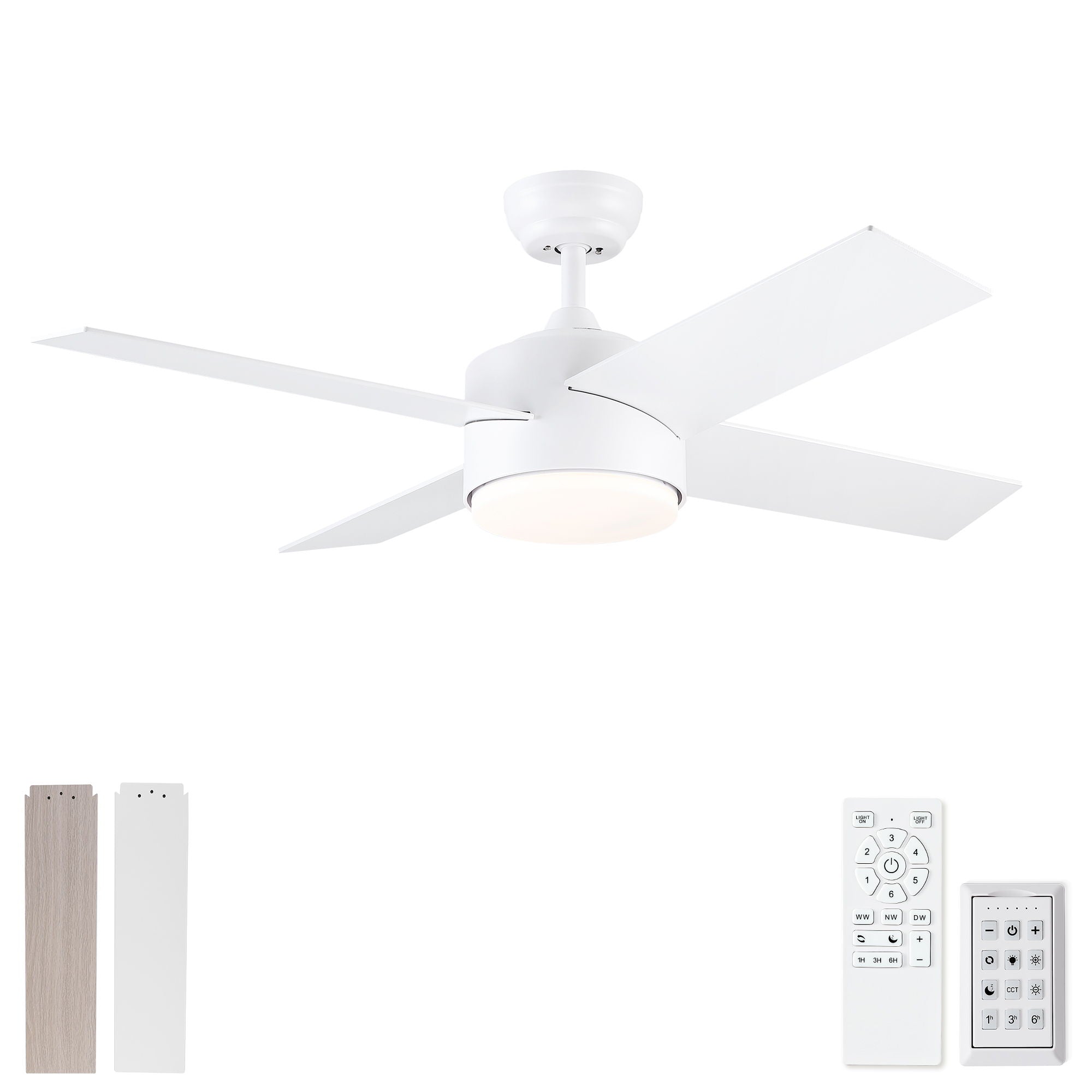 Ceiling Fan With Remote Control, Reversible DC Motor, 6 Speeds, 3 Dimmable LED, Quiet Timer For Indoor - White by HouseOfZazla