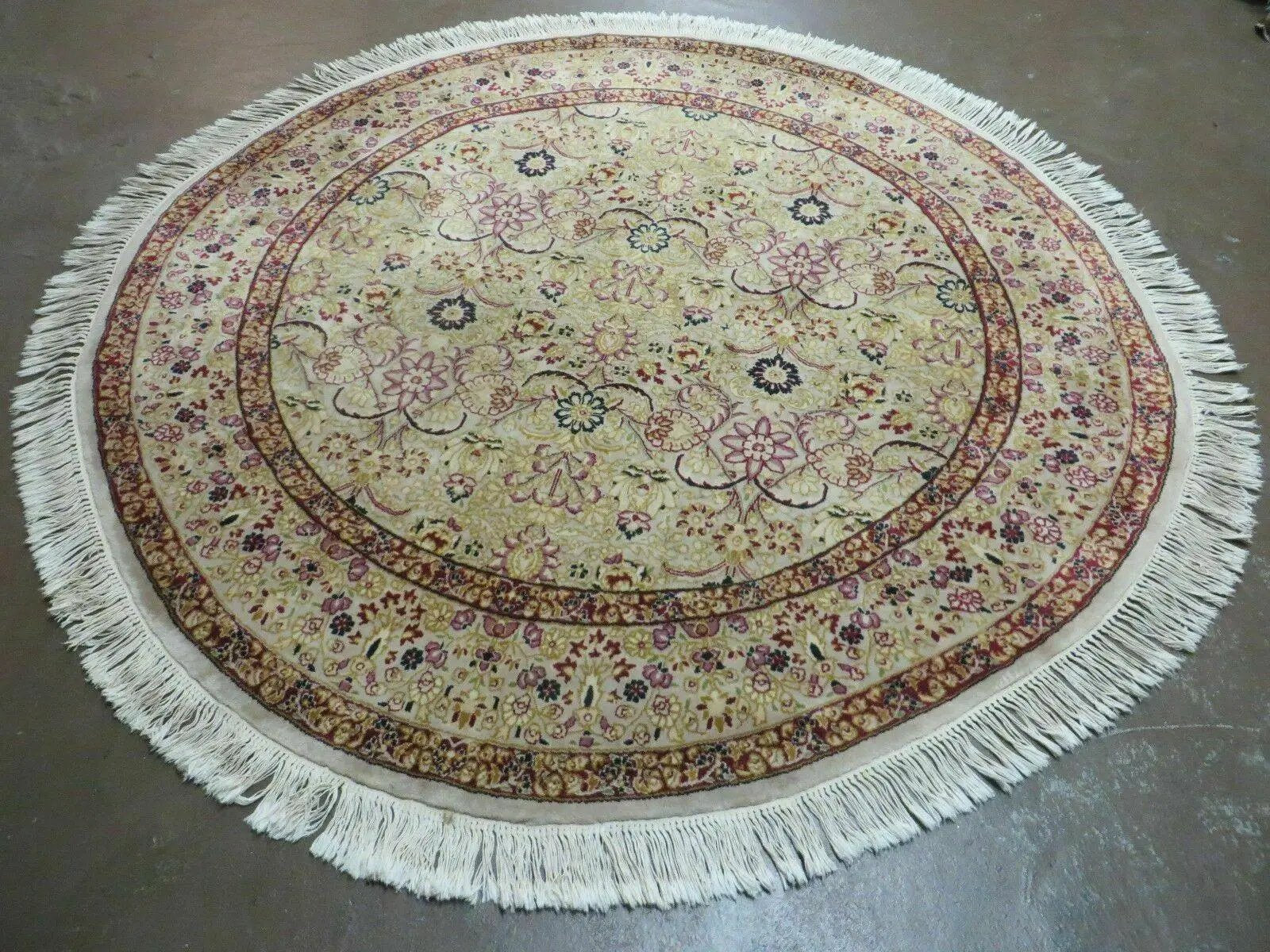 6' Handmade Fine Indian Wool Rug Carpet Round Silk Accent Beauty by Jewel Rugs