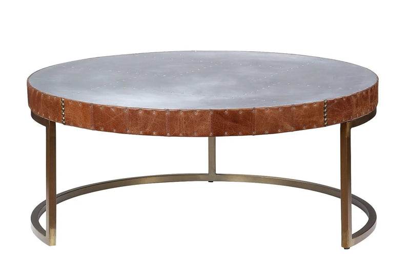 Tamas - 16" Coffee Table - Aluminum & Cocoa Top Grain Leather by Unique Piece Furniture