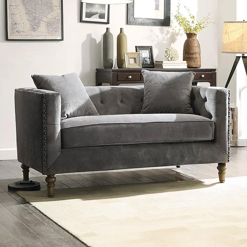 Sidonia - Loveseat With 2 Pillows - Gray Velvet by Unique Piece Furniture