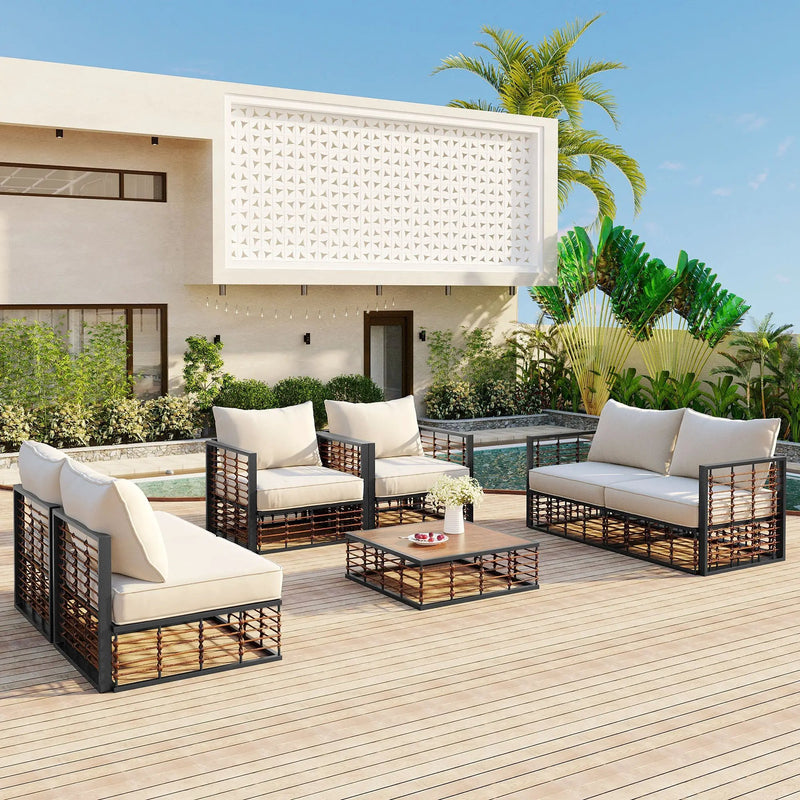 TOPMAX Modern Minimalist 7-Piece Metal Patio Sectional Sofa Set by HouseOfZazla