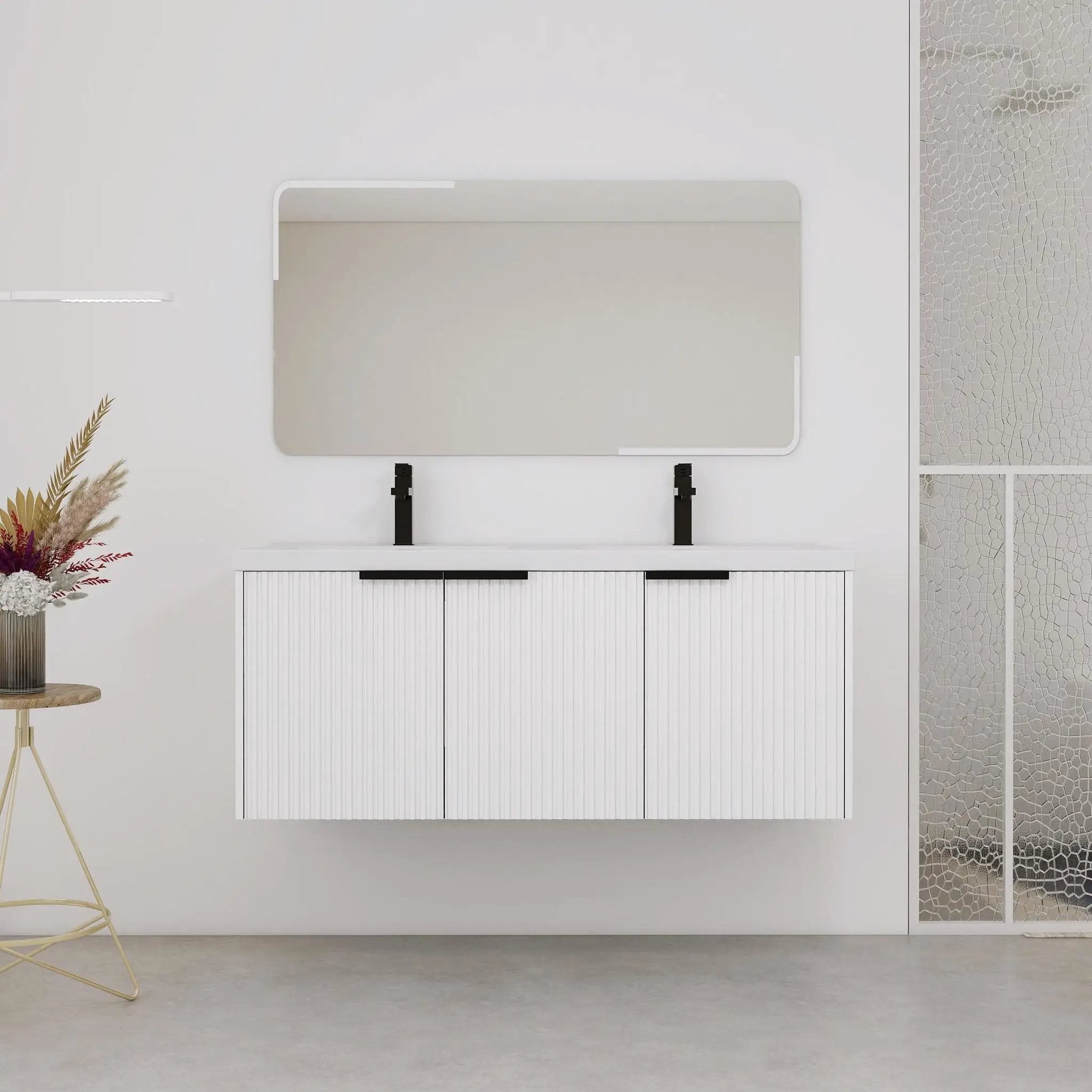 Contemporary Wall Mounted Bathroom Vanity With Resin Double Sink by Unique Piece Furniture