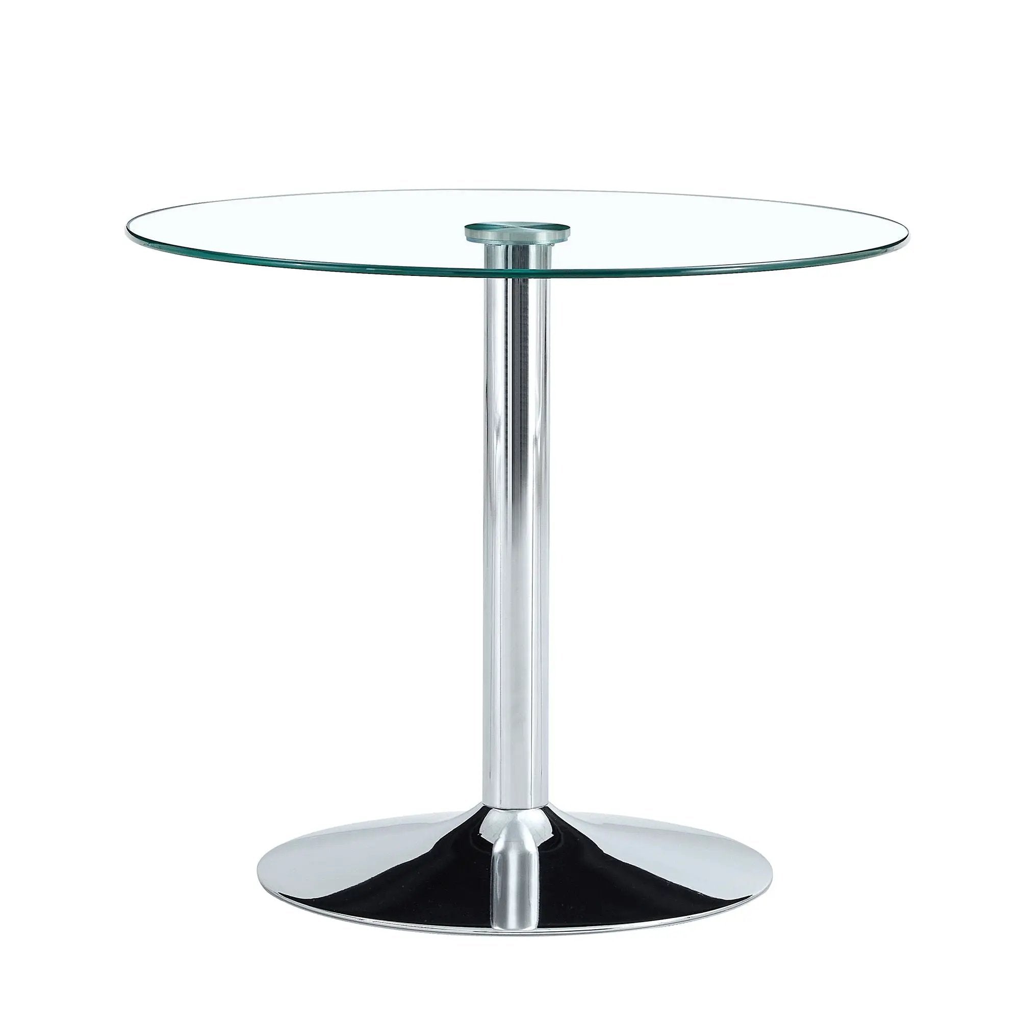 Modern Minimalist Circular Glass Dining Table With Electroplated Metal Legs 35" Diameter - Transparent by HouseOfZazla