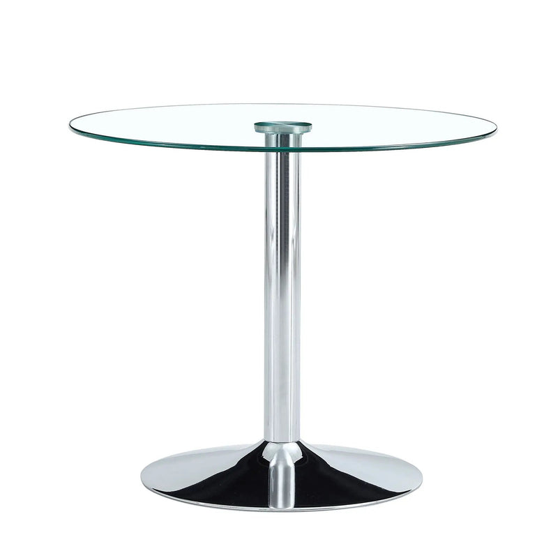 Modern Minimalist Circular Glass Dining Table With Electroplated Metal Legs 35" Diameter - Transparent by HouseOfZazla