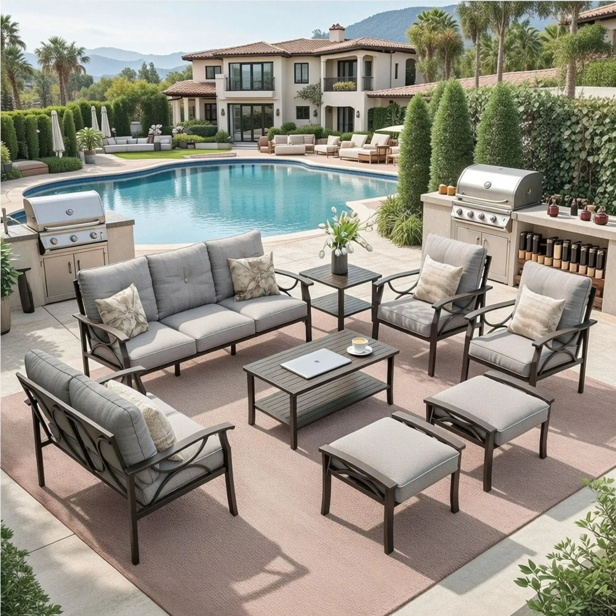 Patio Furniture Set with Coffee Table and Cushions for Backyard by HouseOfZazla