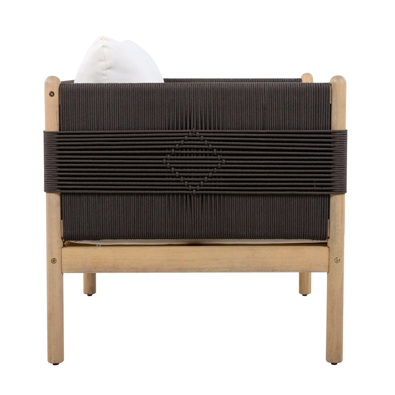 Outdoor Acacia Wood Club Chair with Diamond Rope Weave & Cushions, Light Teak by HouseOfZazla