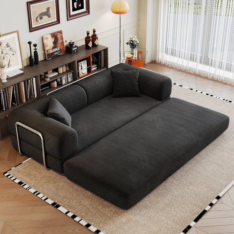 78.8' Compression Sofa,Convertible Floor Sofa Bed-with Pillow Back Support Armrest,Comfy Futon Couch Sleeper Bed,Loveseats Boneless Modular Sectional Sofa,Corduroy fabric,for Living Room,Bedroom,Black by HouseOfZazla