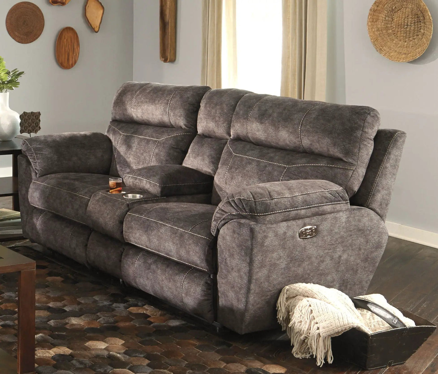 Sedona - Power Hdrst With Lumbar Lay Flat Reclining Console Loveseat With Storage & Cupholders by Unique Piece Furniture