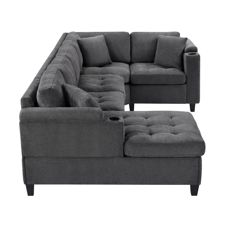 U Shaped Sectional Sofa, Corner Living Room Couch With Built In Cup Holders, Storage, USB Ports by HouseOfZazla