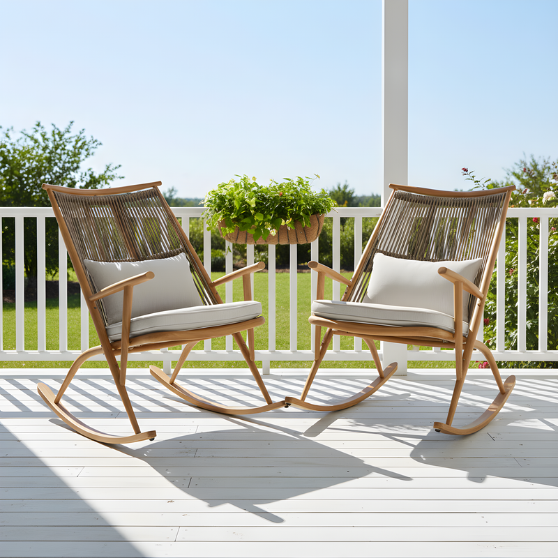 Matched Set of 2 Iron Rocking Chairs with Maple Finish, photo 2 of 10