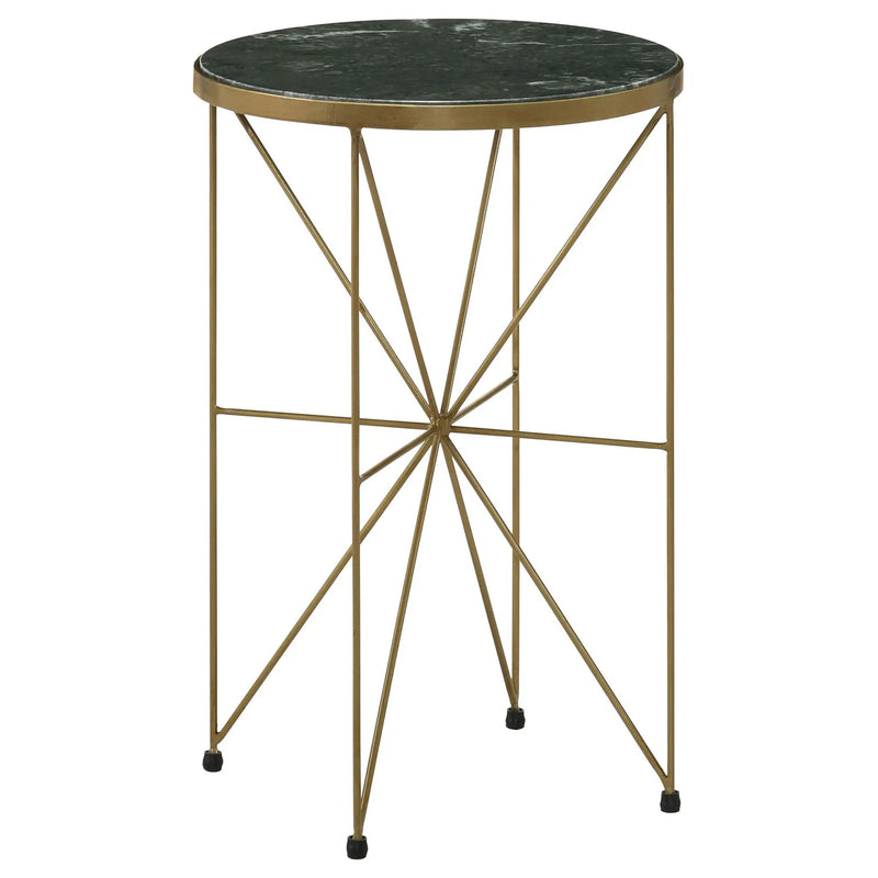 Eliska Round Green Marble Top Accent Side Table Antique Gold by Unique Piece Furniture