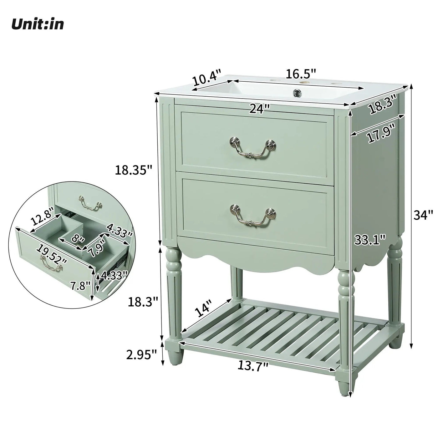 Wave Design Bathroom Vanity With Sink, 2 Drawers And Open Shelf by HouseOfZazla