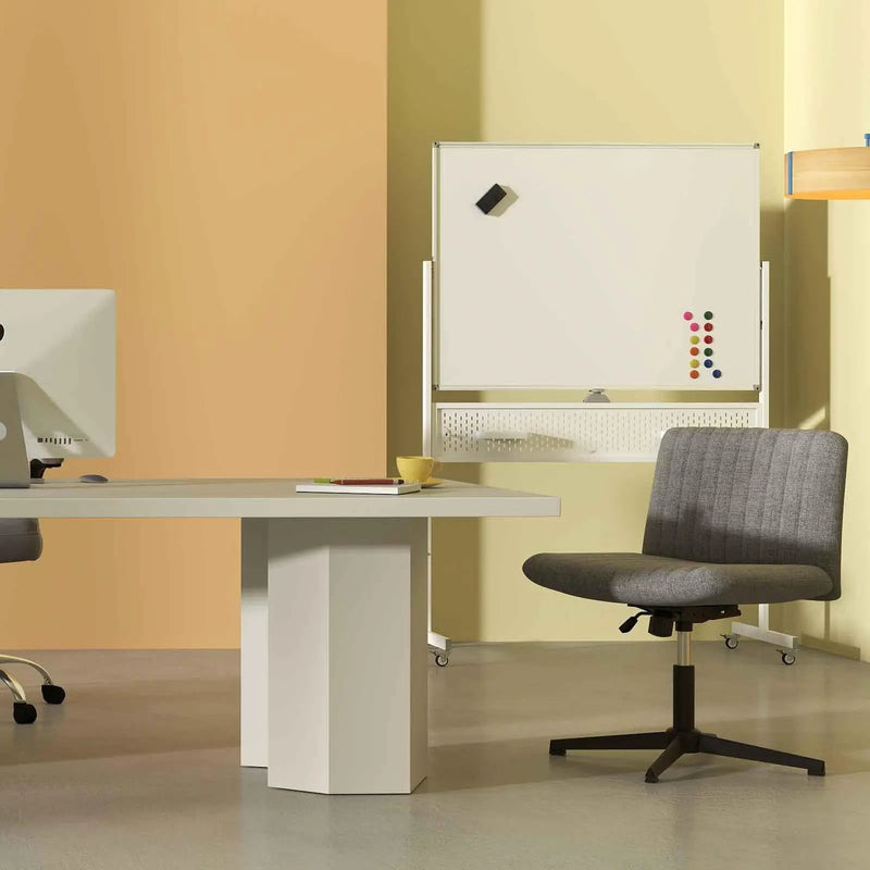 Office Furniture Set: 48 Inches x 36 Inches Mobile Whiteboard+Criss Cross Legged Chair+Linen Upholstered Executive Chair by DirectDeals