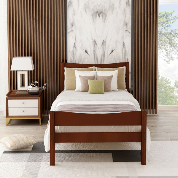 Twin Size Platform Bed With Headboard And Wooden Slat Support, photo 2 of 7