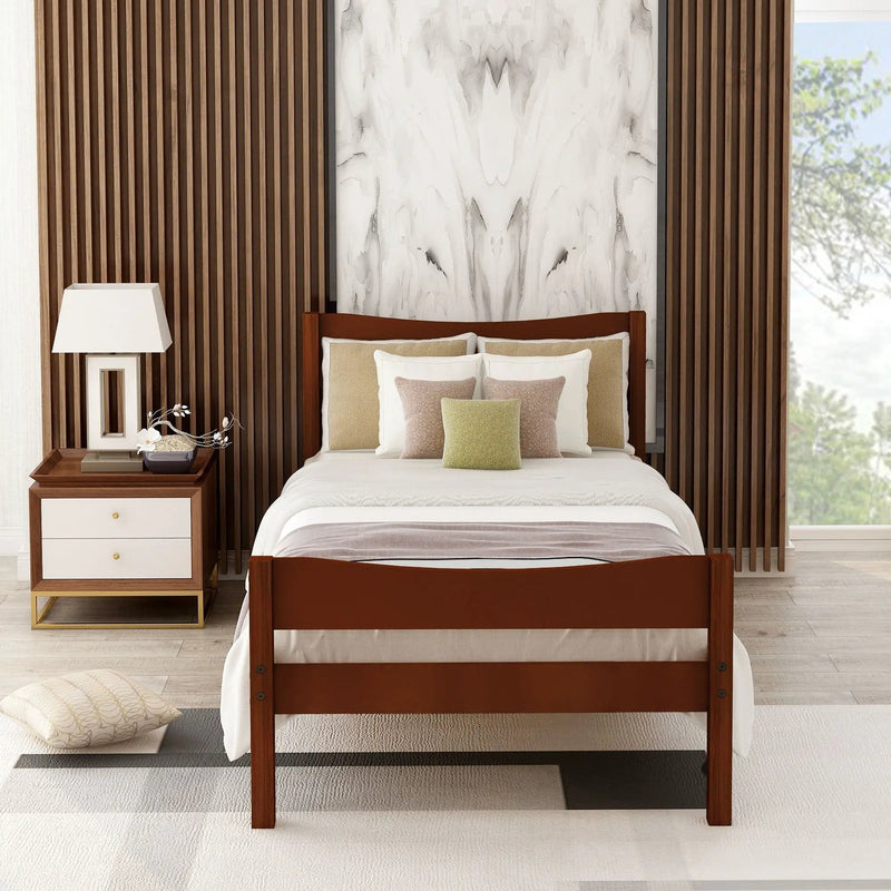 Twin Size Platform Bed With Headboard And Wooden Slat Support by HouseOfZazla