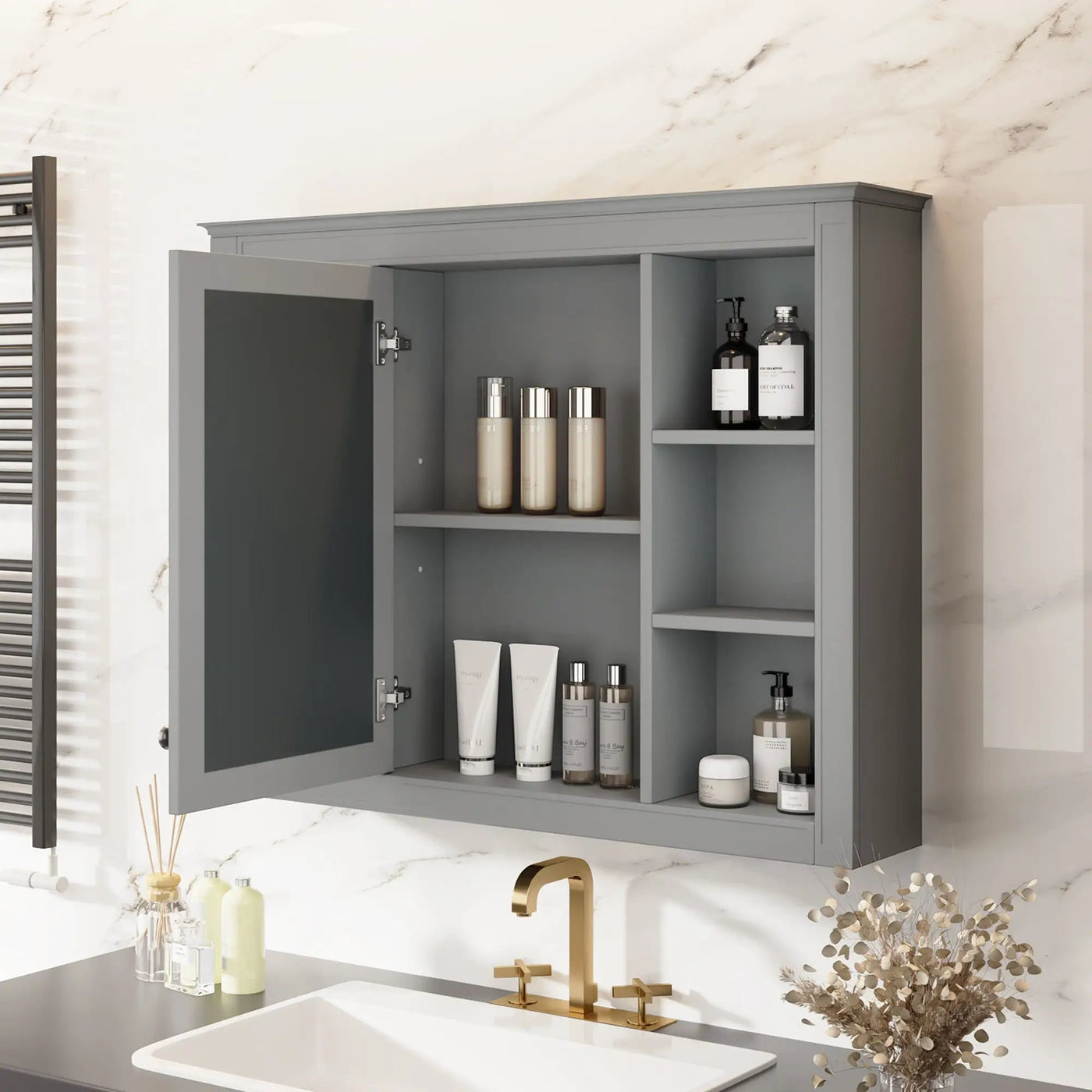 Wall Mounted Medicine Cabinet With Mirror and 6 Open Shelves by HouseOfZazla