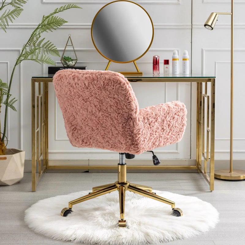 Office Chair, Artificial Rabbit Hair Home Office Chair With Metal Base, Adjustable Desk Chair Swivel Office Chair, Vanity Chair by HouseOfZazla