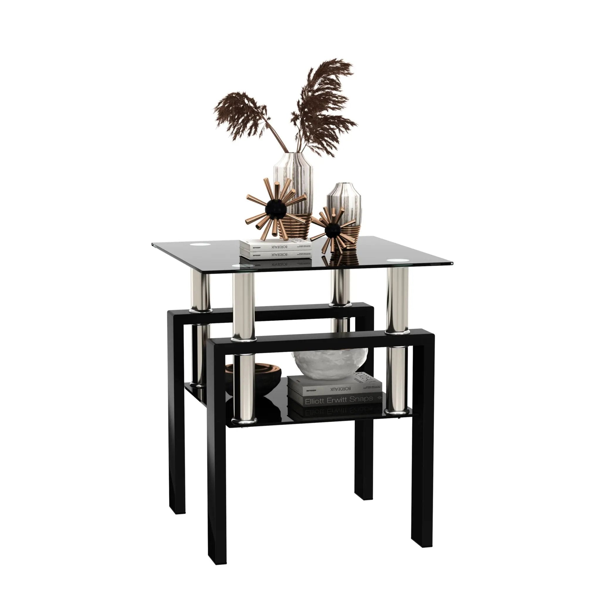 Modern Tempered Glass Tea Table, End Square Table For Living Room - Black by HouseOfZazla