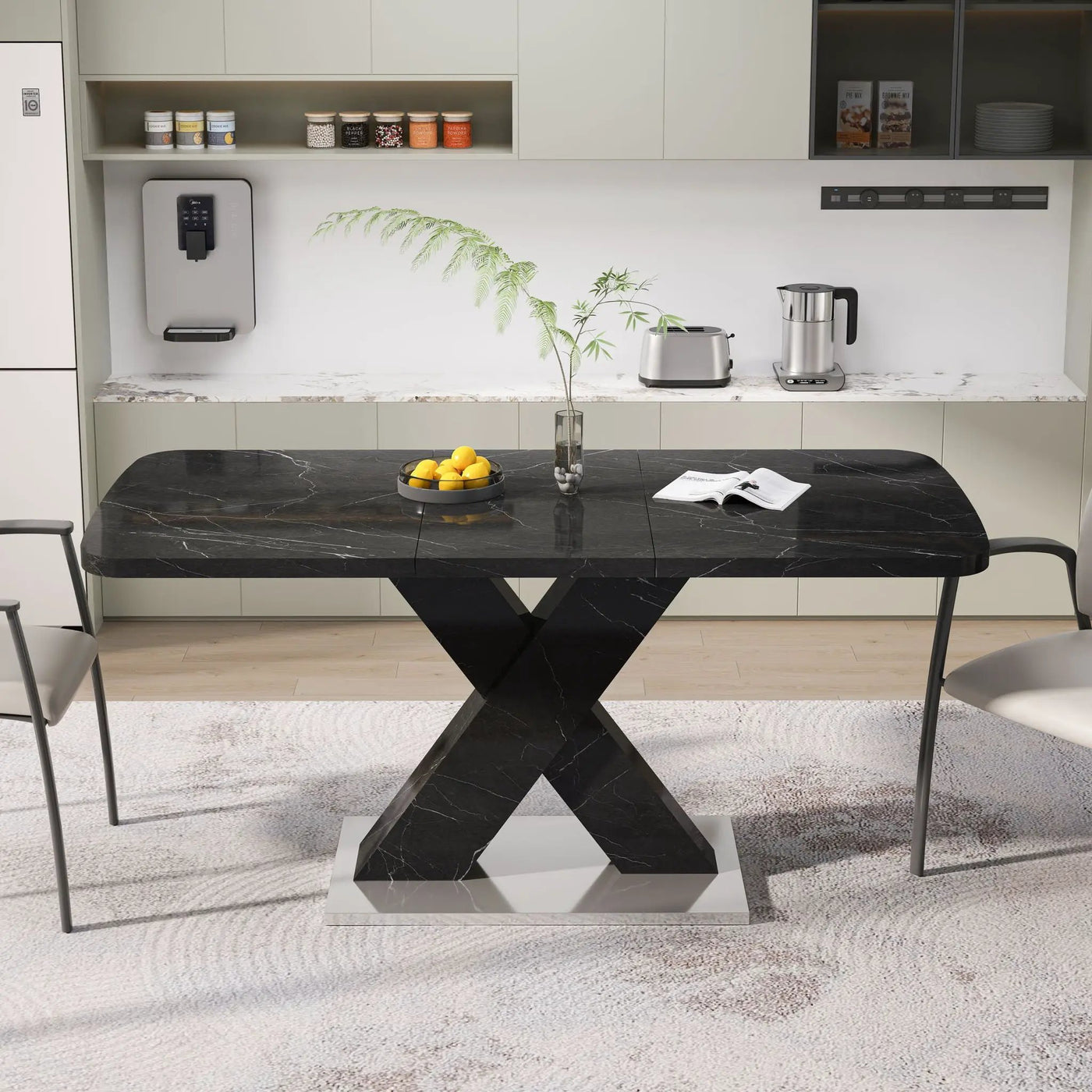 Modern Rectangle Dining Table With Stretchable TopAnd X Shape Legs by HouseOfZazla