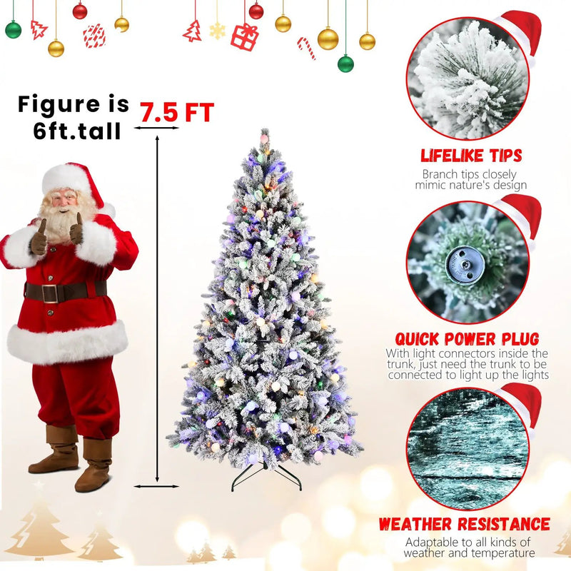 8Ft Flocked Christmas Tree with 470L Colorful LED Lights by HouseOfZazla