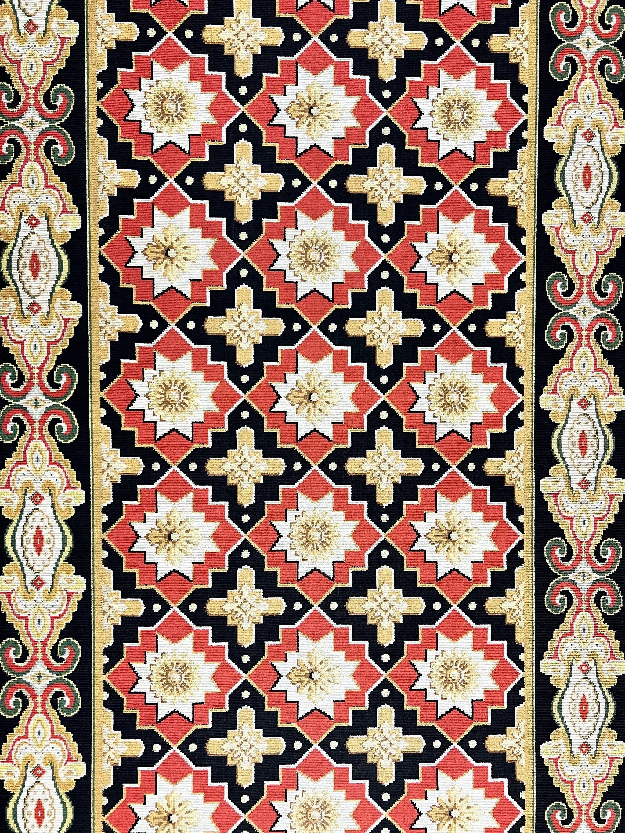 Runner Rug 4x19, Panel Design Rug, Custom Made Stark Runner Carpet, Wool, Vintage 4 x 19 Hallway Rug, European Design, Red Black Ivory Tan by Jewel Rugs