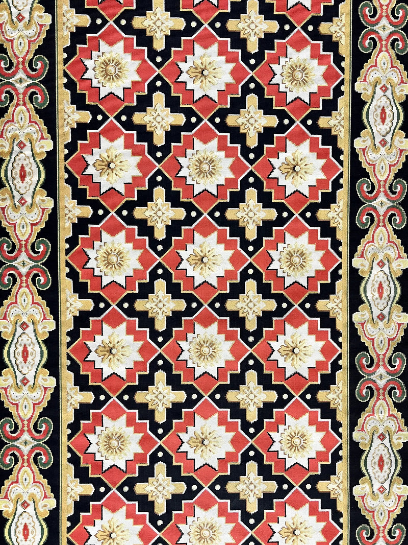 Runner Rug 4x19, Panel Design Rug, Custom Made Stark Runner Carpet, Wool, Vintage 4 x 19 Hallway Rug, European Design, Red Black Ivory Tan by Jewel Rugs