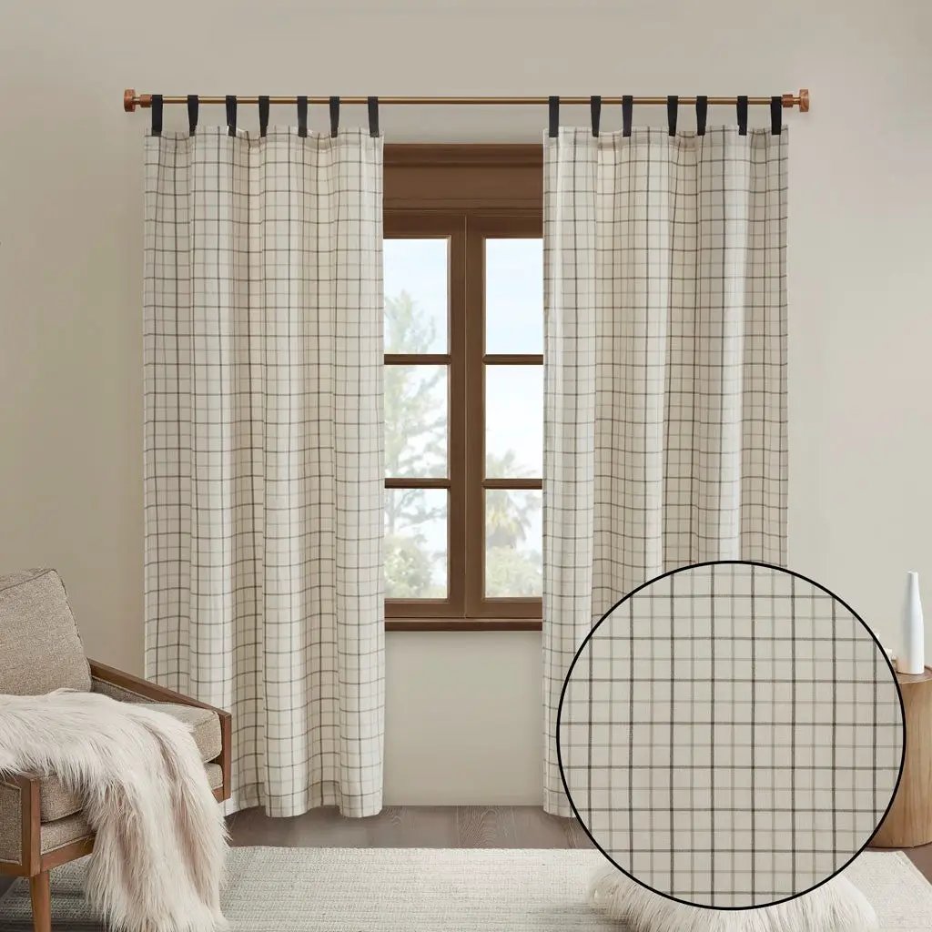 Plaid Faux Leather Tab Top Curtain Panel with Fleece Lining by HouseOfZazla