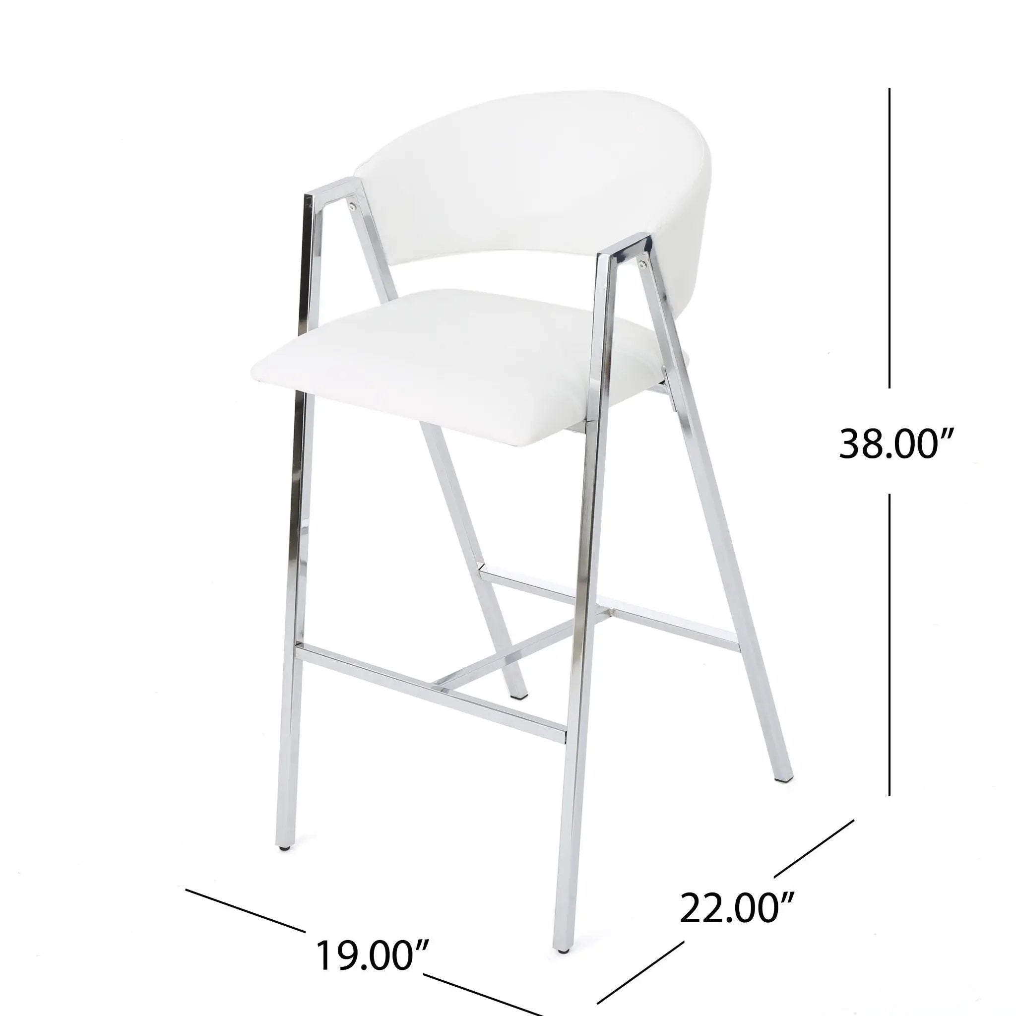 Modern Bar Stools With Low Back And Arms And Durable Metal Frame (Set of 2) - Ivory by HouseOfZazla