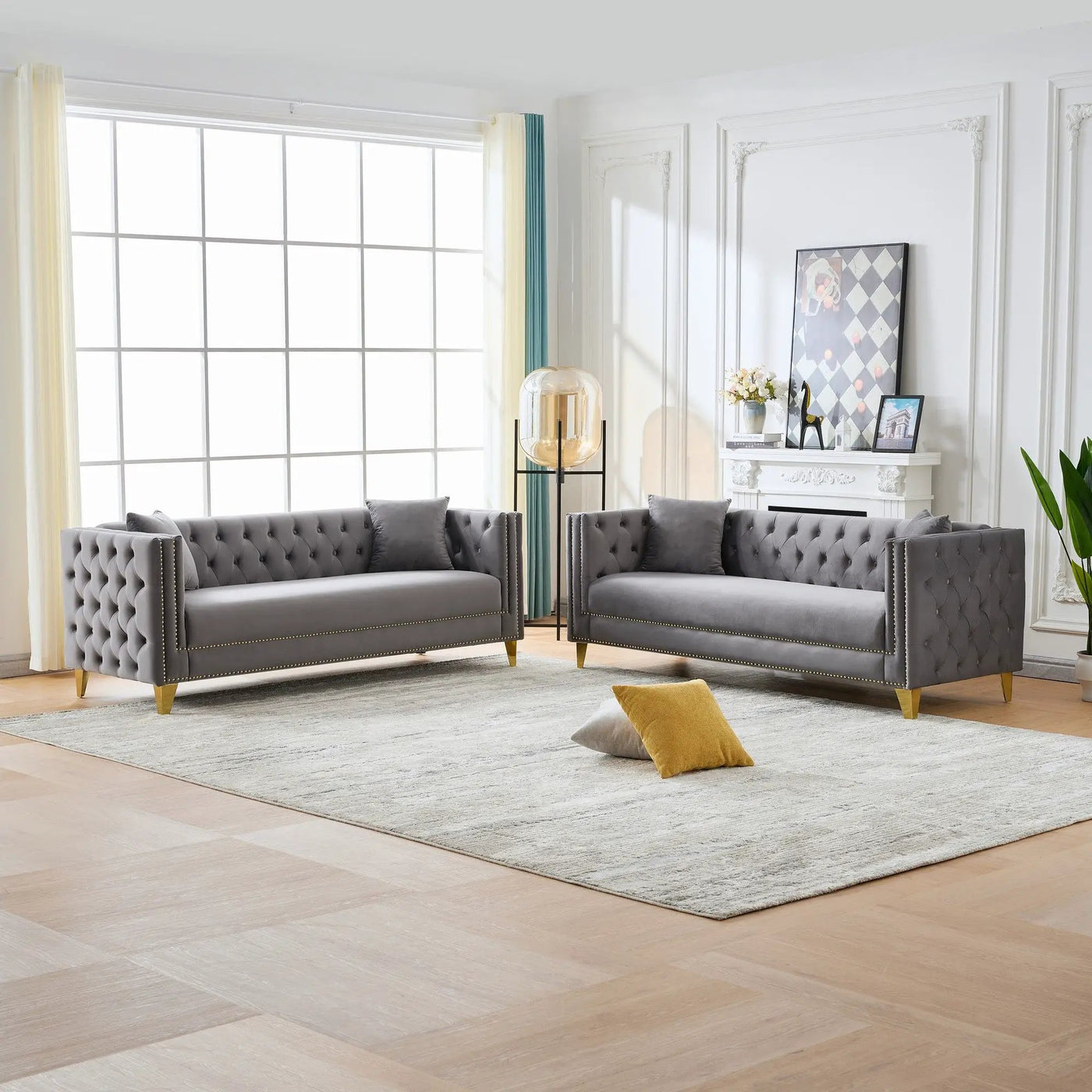 Deep Seat Sofa With Button Nailhead, Square Arm Couches by Unique Piece Furniture