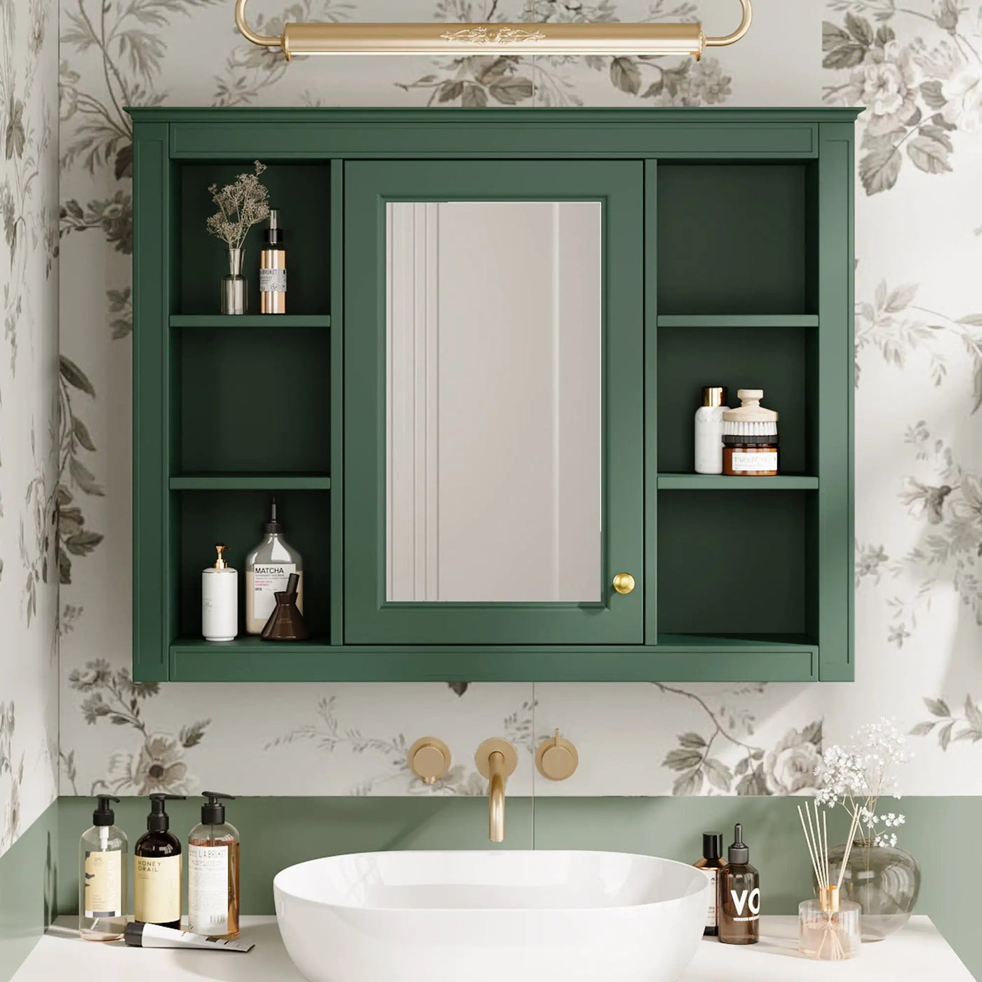 Wall Mounted Medicine Cabinet With Mirror and 6 Open Shelves by HouseOfZazla