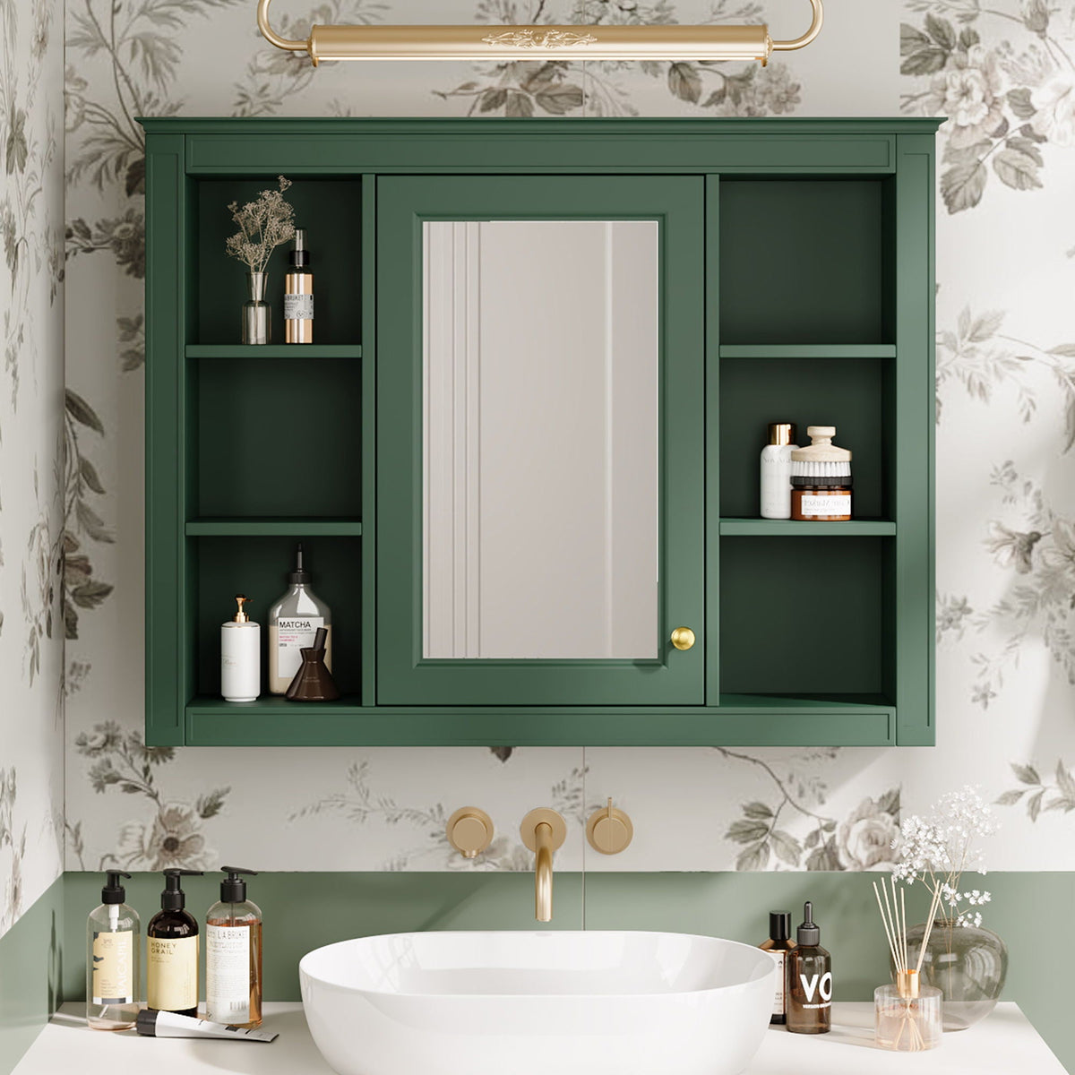 Wall Mounted Medicine Cabinet with Mirror and 6 Open Shelves - Multiple Colors, photo 12 of 16