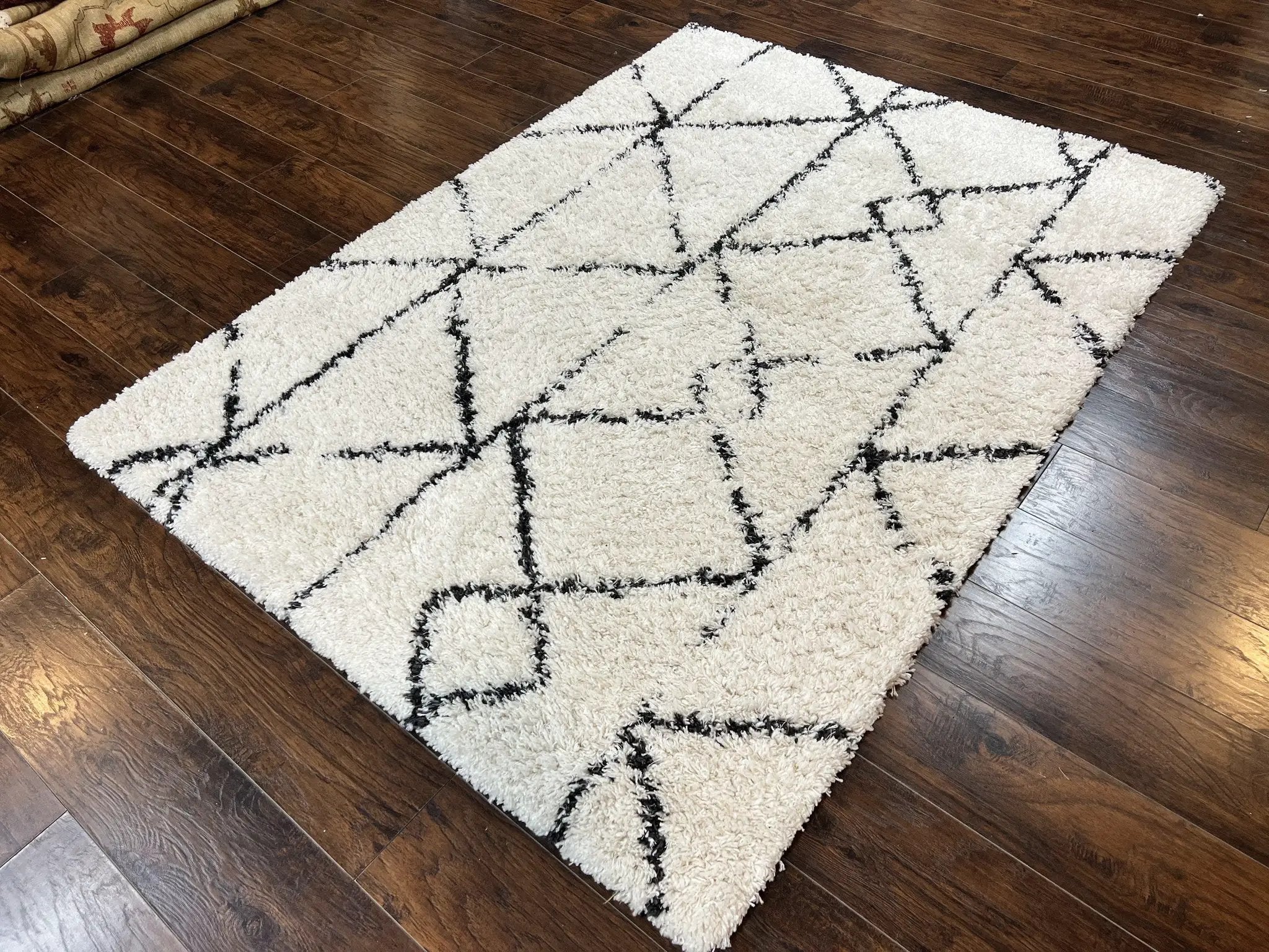 Modern Shag Rug 5x7, Ivory and Black Area Rug 5 x 7 ft by Jewel Rugs