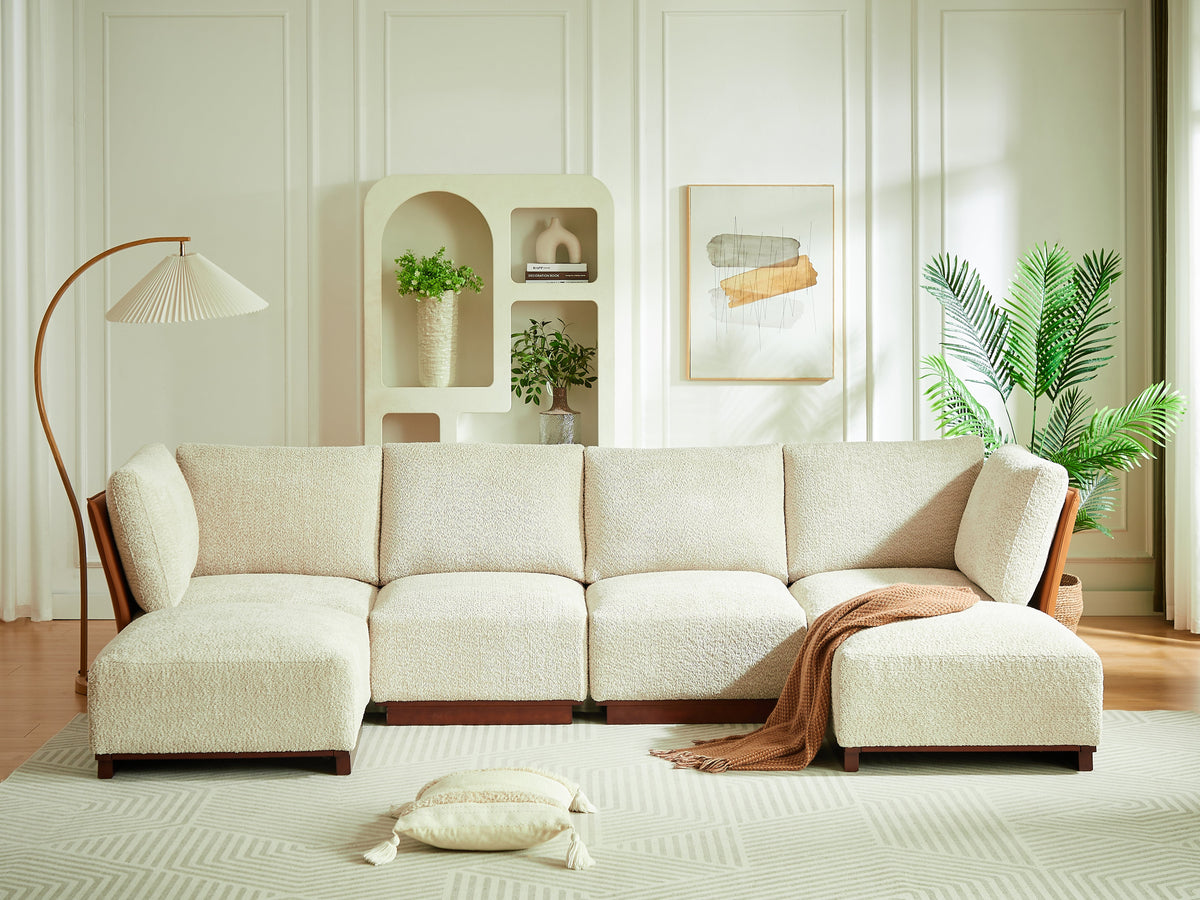 Velora 6-Piece U Shaped Boucle Modular Sectional Sofa with Deep Seating - White, photo 8 of 10