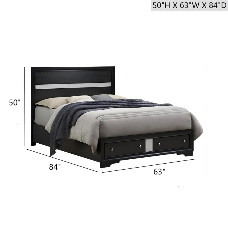 Madrid - Queen Bed With Storage Drawers And Nickel Handles - Black by Unique Piece Furniture