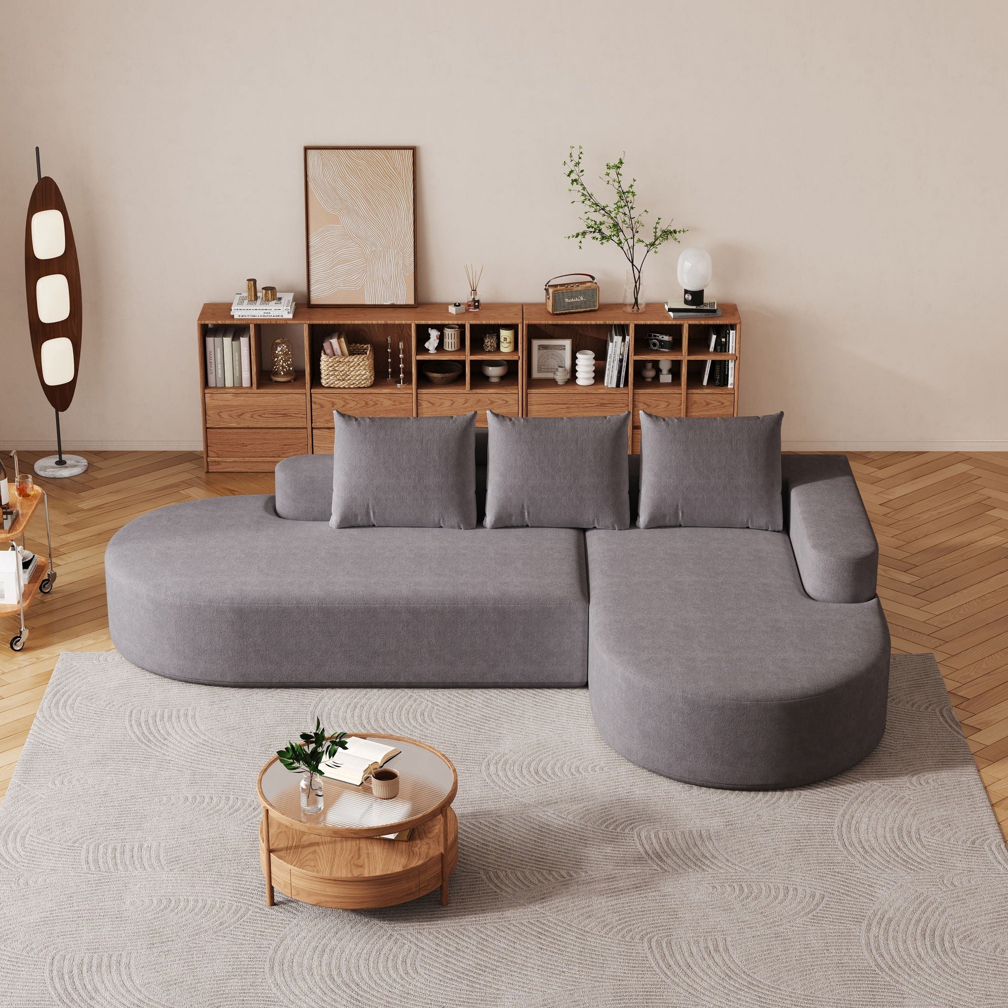 Modern Curved Sofa, L-Shaped Modular Sectional Set With 3 Pillows by HouseOfZazla