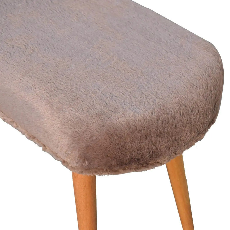 Solid Wood Faux Fur Fabric Bench, Upholstered, Nordic Legs by HouseOfZazla