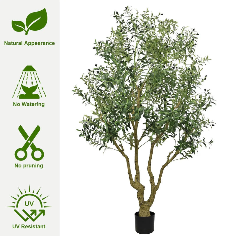 Artificial Olive Tree Large With Trunk, Indoor / Outdoor Decorative Plant For Living Room - Green by Unique Piece Furniture