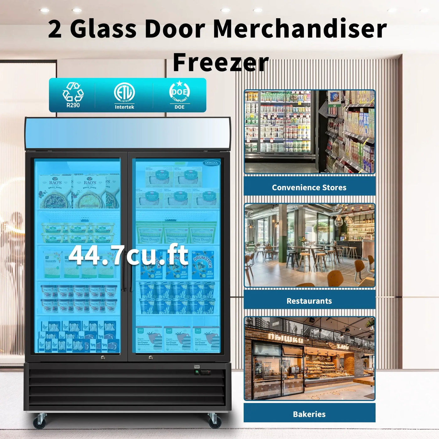 Glass Door Merchandiser Freezer Swing Door Commercial Reach-In Display Freezers With LED Top Panel Upright Freeze Storage by HouseOfZazla