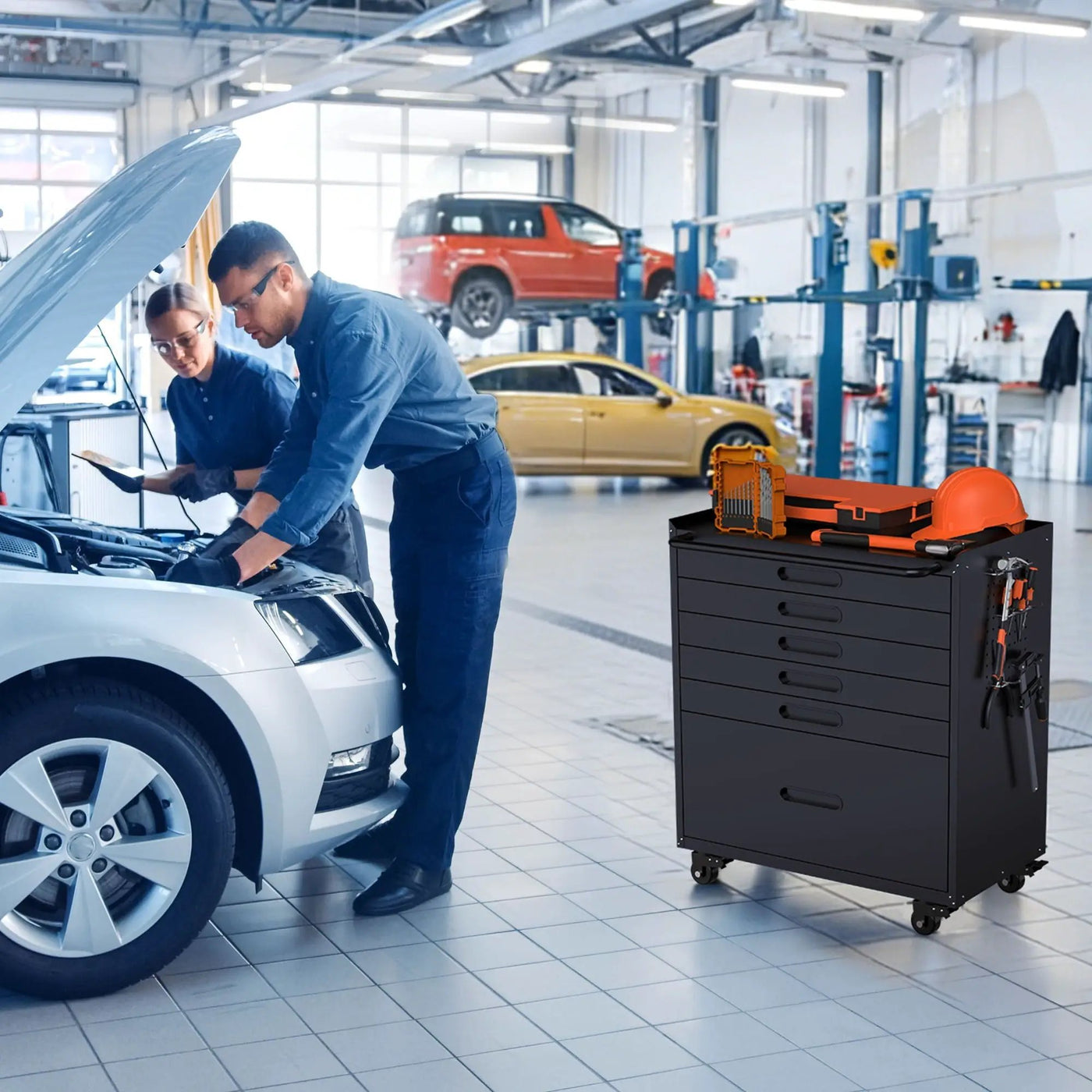 Rolling Tool Cabinet Heavy Duty Garage Storage With Lockable Doors & Drawers by HouseOfZazla
